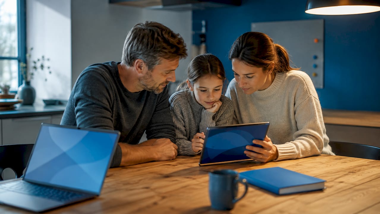 Famille qui organise un agenda commun