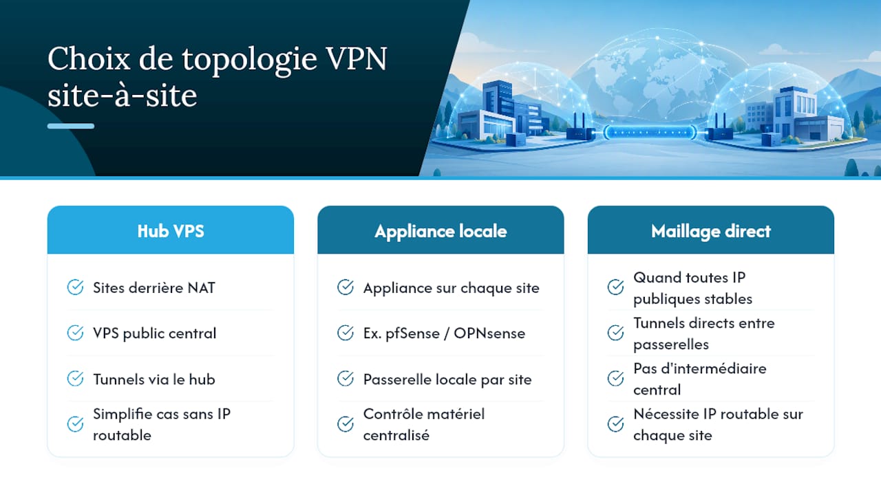 Comparaison de trois topologies VPN site-à-site