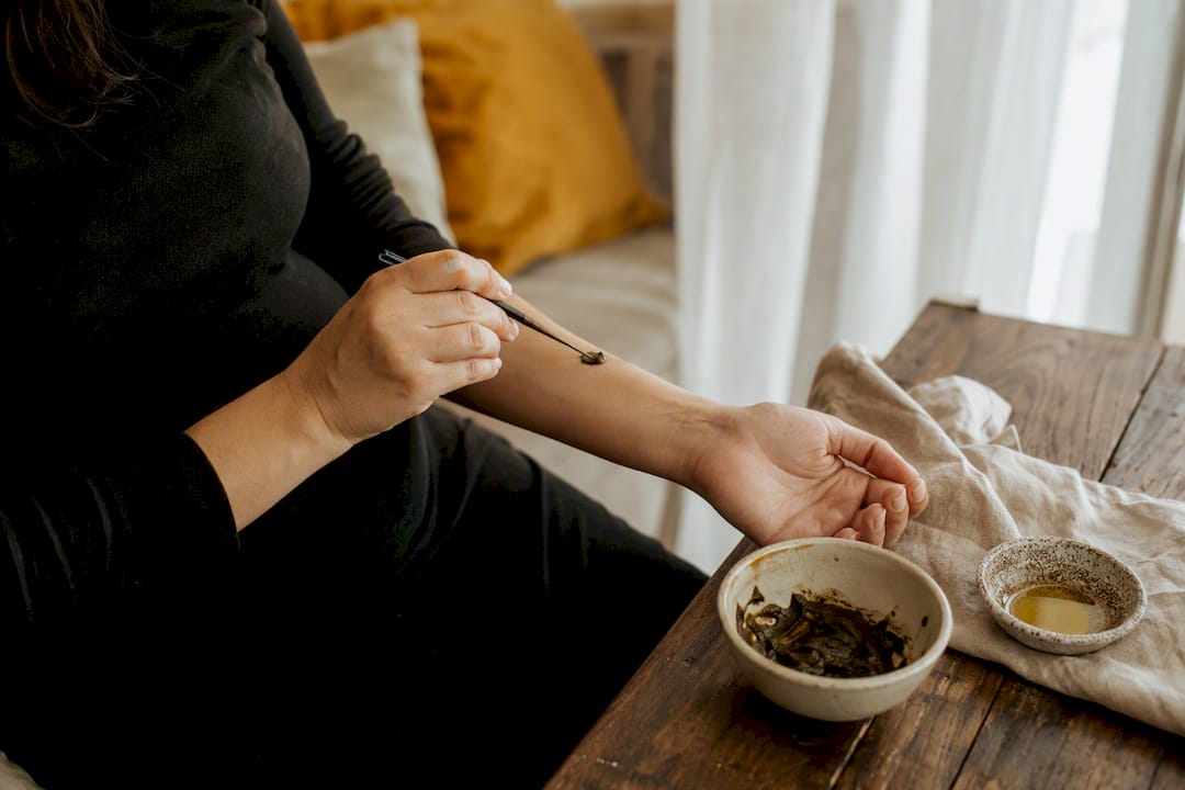 Close-up of henna patch test on arm