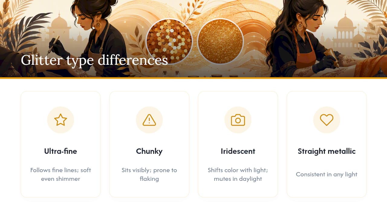 Comparison of cosmetic glitter types and finishes