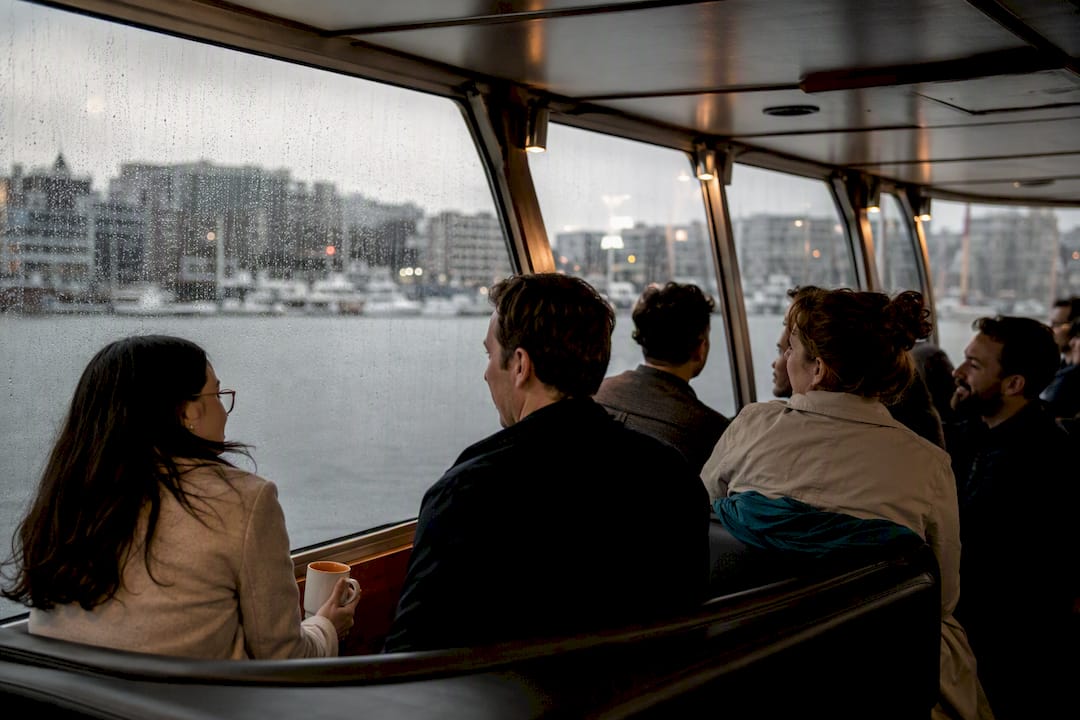 Passengers on a covered Lake Union boat