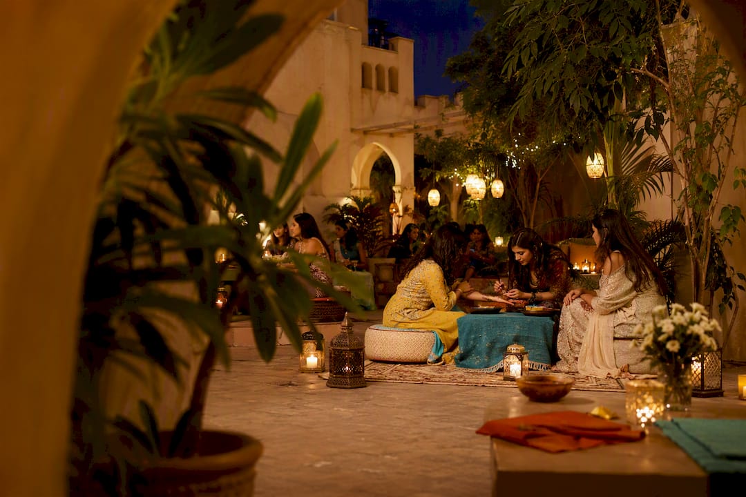 Organized mehndi night in an evening courtyard