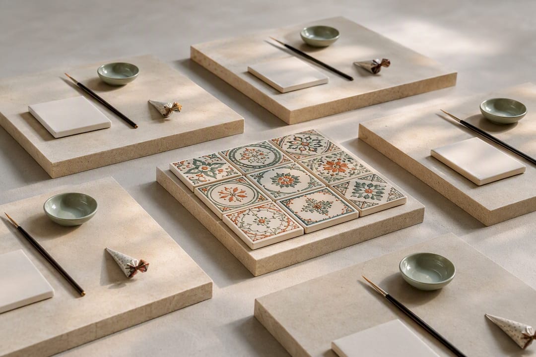 Equal creative workstations forming shared artwork