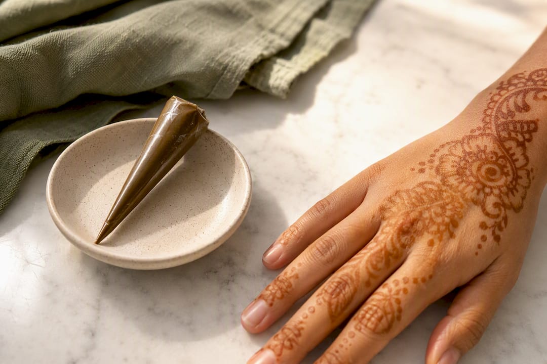 Natural henna paste beside developing stain