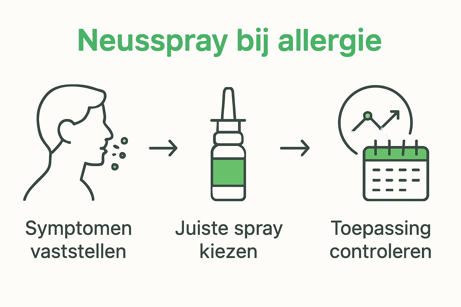 Infographic showing 6 stappen neusspray bij allergie