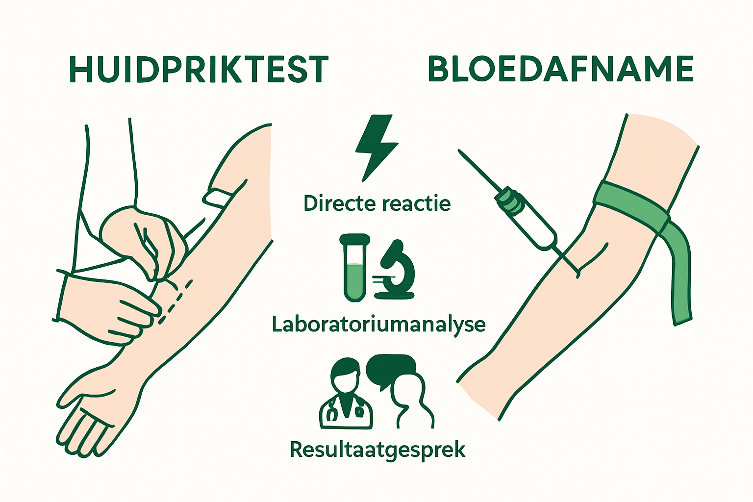 Infographic die huidpriktest en bloedtest voor allergie duidelijk vergelijkt