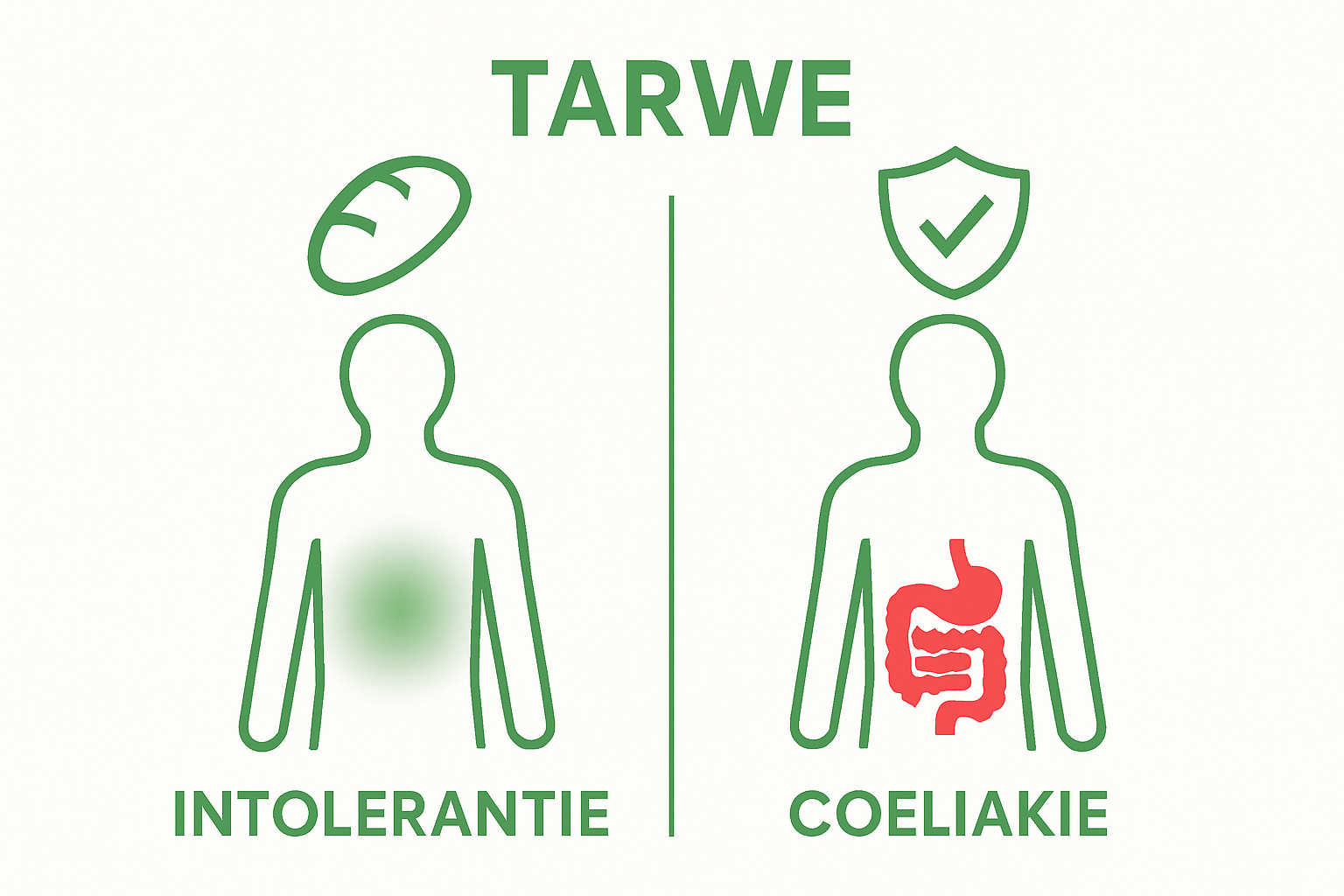 Infographic die tarwe-intolerantie vergelijkt met coeliakie