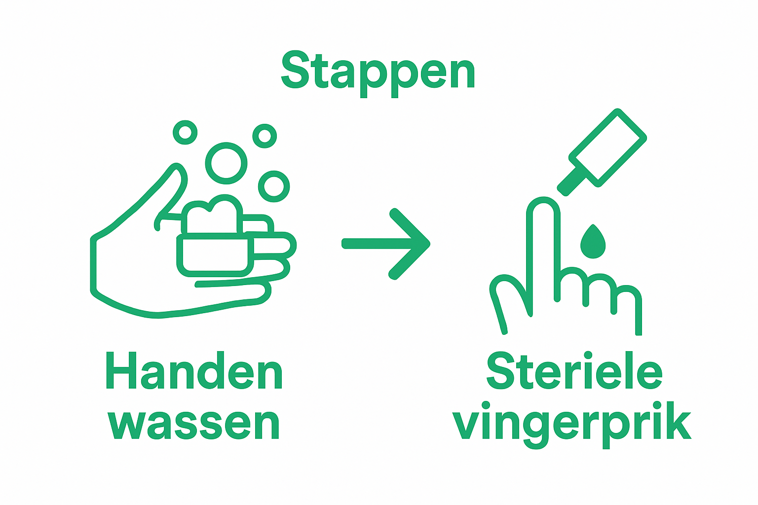 Infographic showing handen wassen en vingers prikken voor allergietest thuis