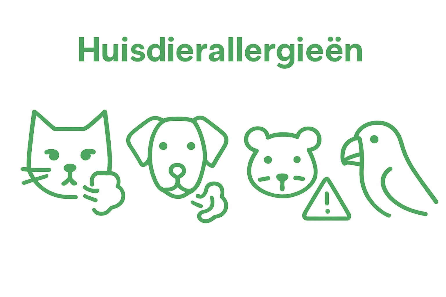 Infographic van kat, hond, knaagdier en vogel als bron van huisdierallergie