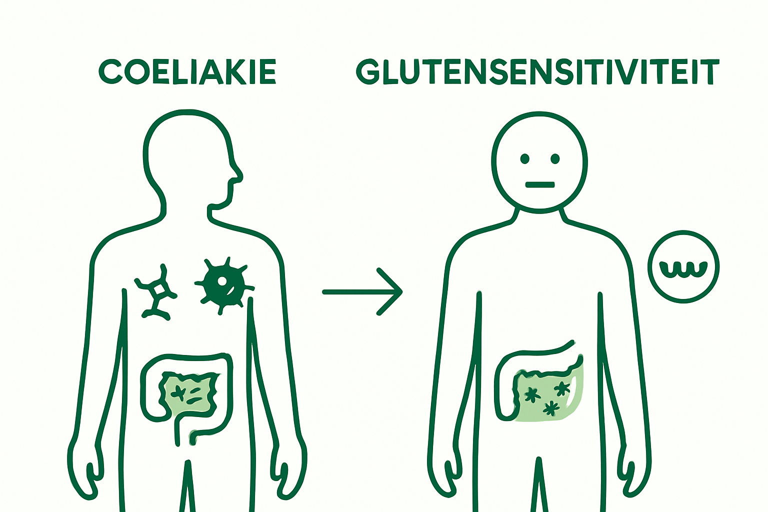 Vergelijking coeliakie en glutensensitiviteit symptomen infographic