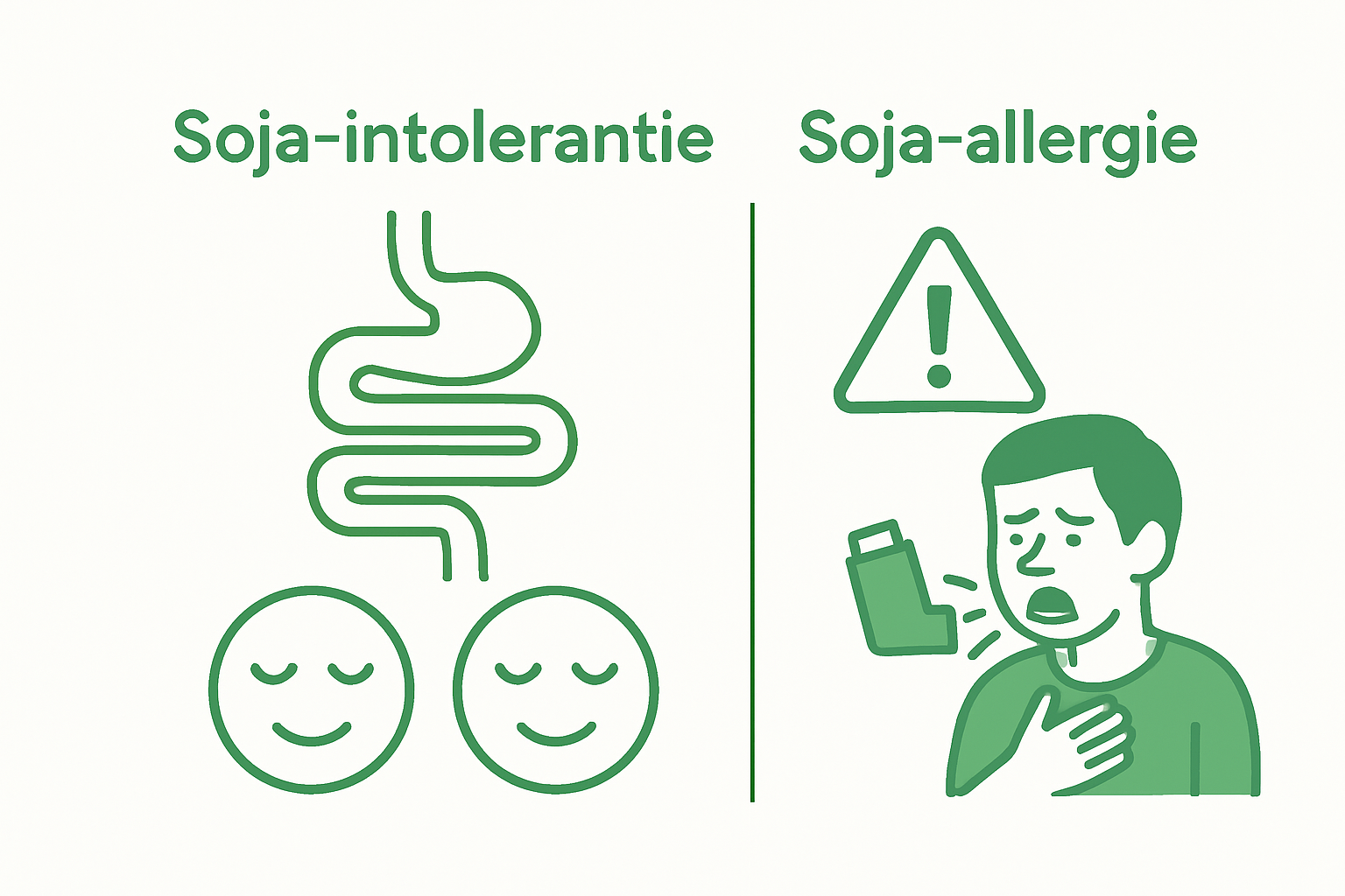 Infographic vergelijkt soja intolerantie met soja allergie.