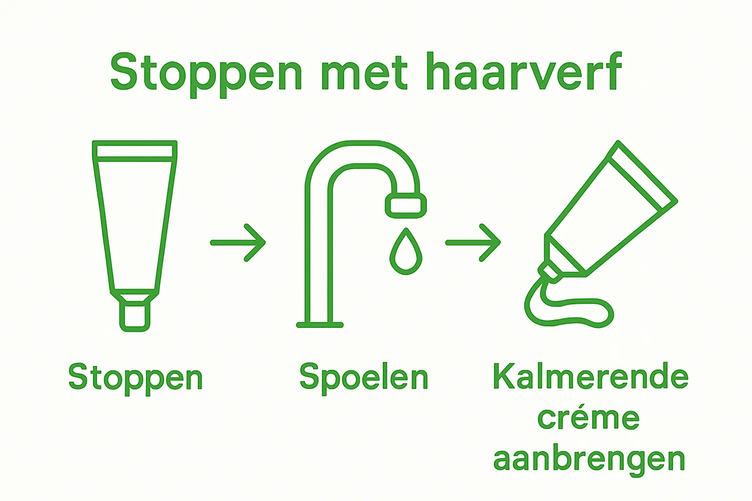 Visuele stappen: haarverf stoppen, spoelen, kalmerende crème