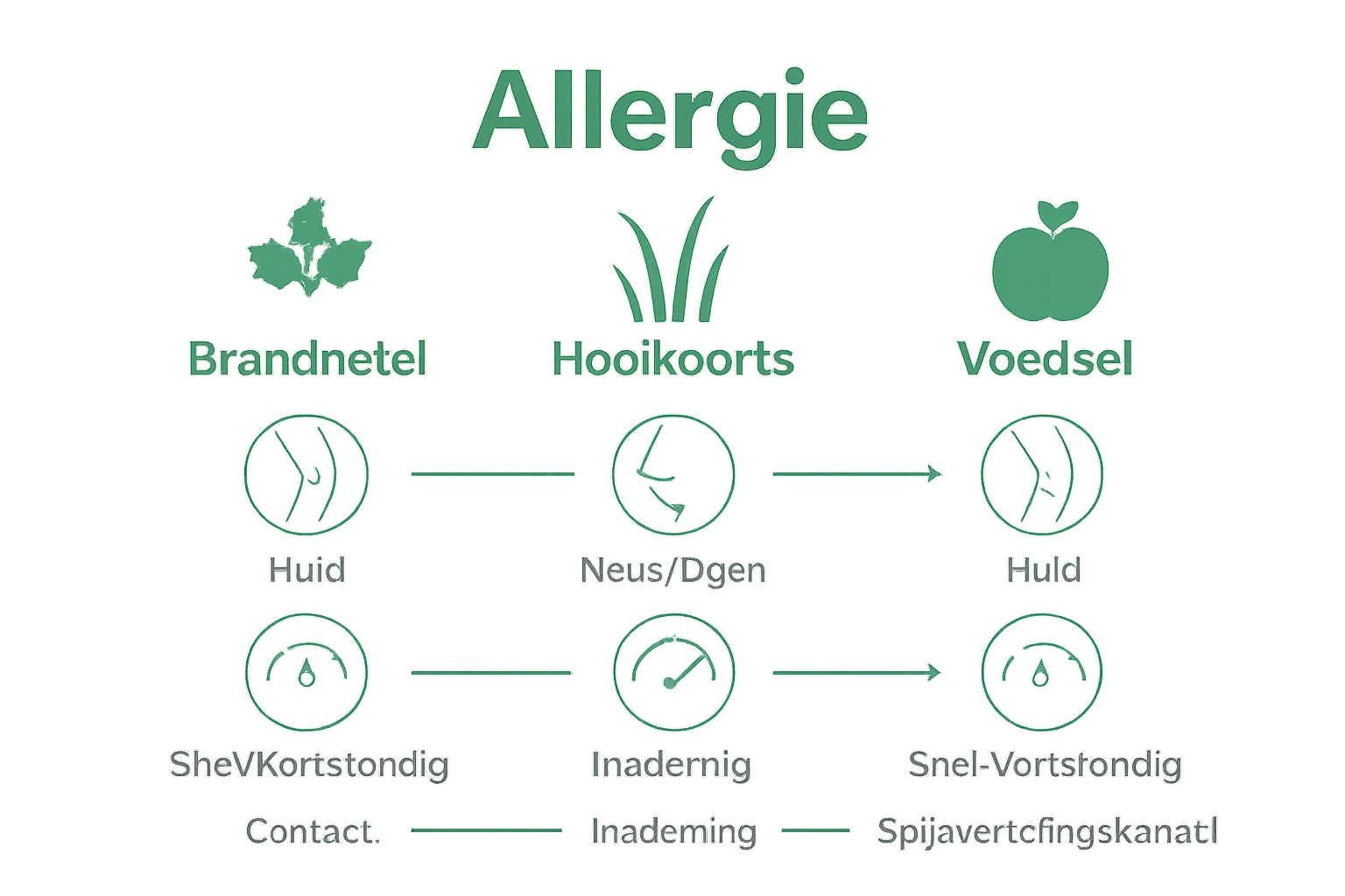 Visuele vergelijking allergietypen huid, voedsel, inademing
