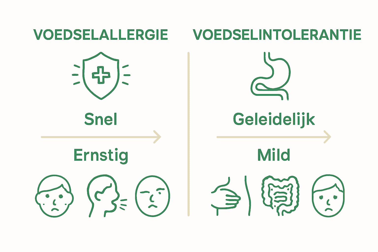 Infographic vergelijking allergie en intolerantie kenmerken