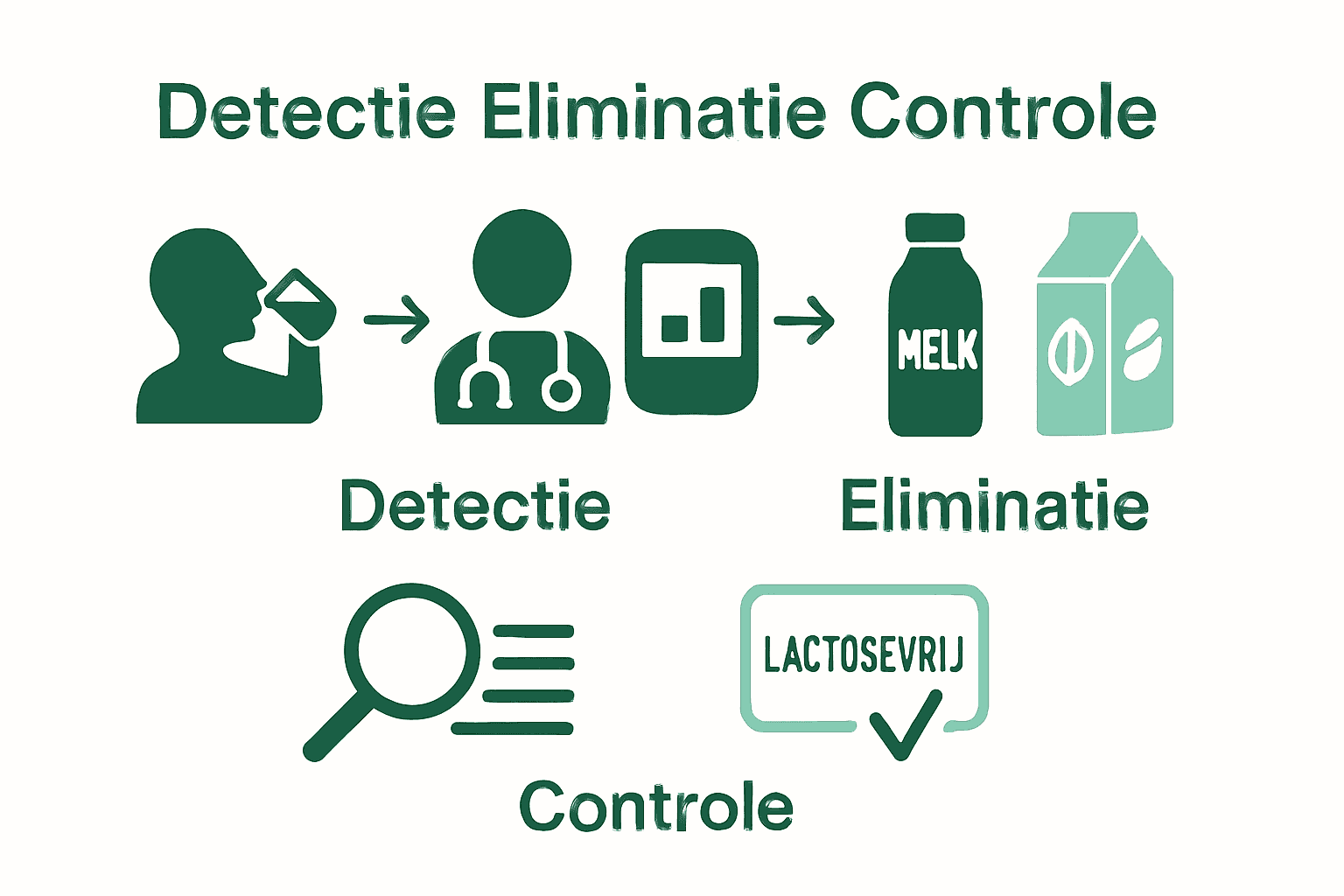 Infographic met teststappen, zuivelalternatieven en etikettencontrole