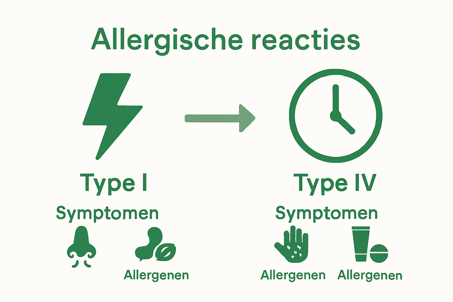 Vergelijking infographic directe versus vertraagde allergische reacties