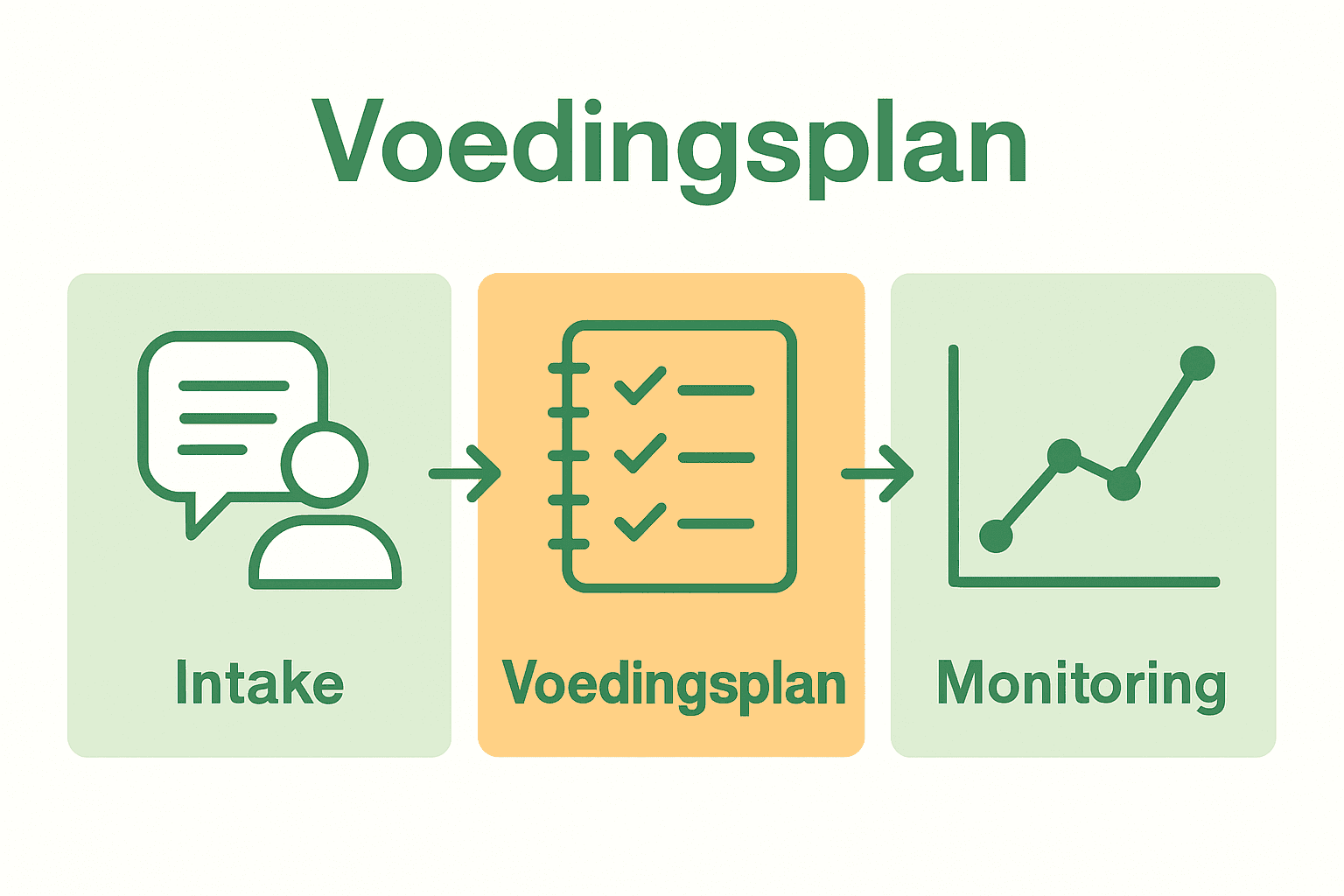Infographic toont intake, voedingsplan en monitoring bij diëtist