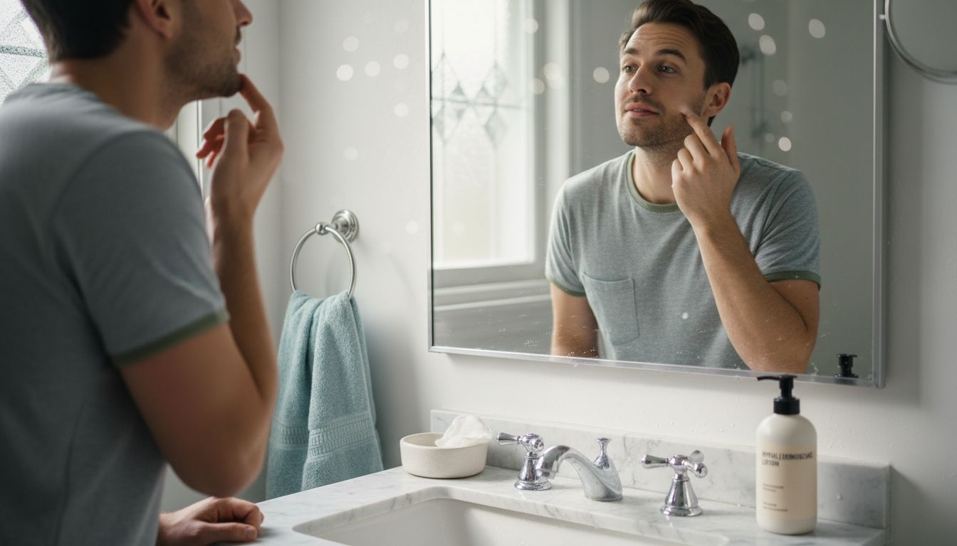 Man bekijkt de kwetsbare huid rondom zijn ogen aandachtig