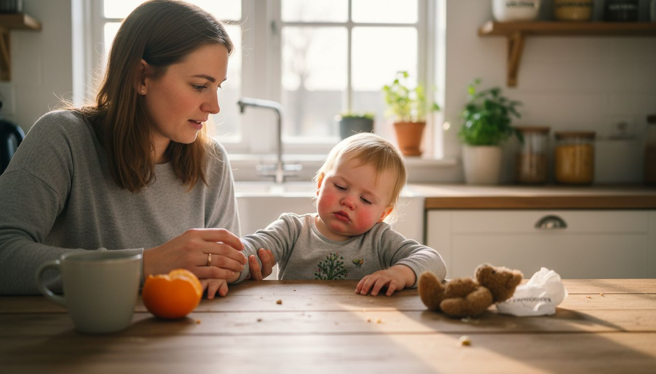 Moeder let goed op of haar peuter allergische reacties vertoont.