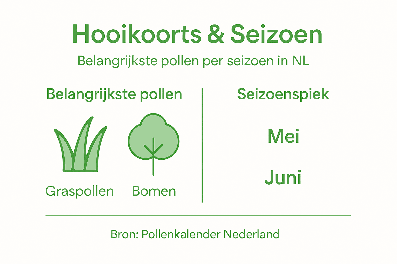 Overzicht van het pollenseizoen en piekperiodes in Nederland in één handige infographic