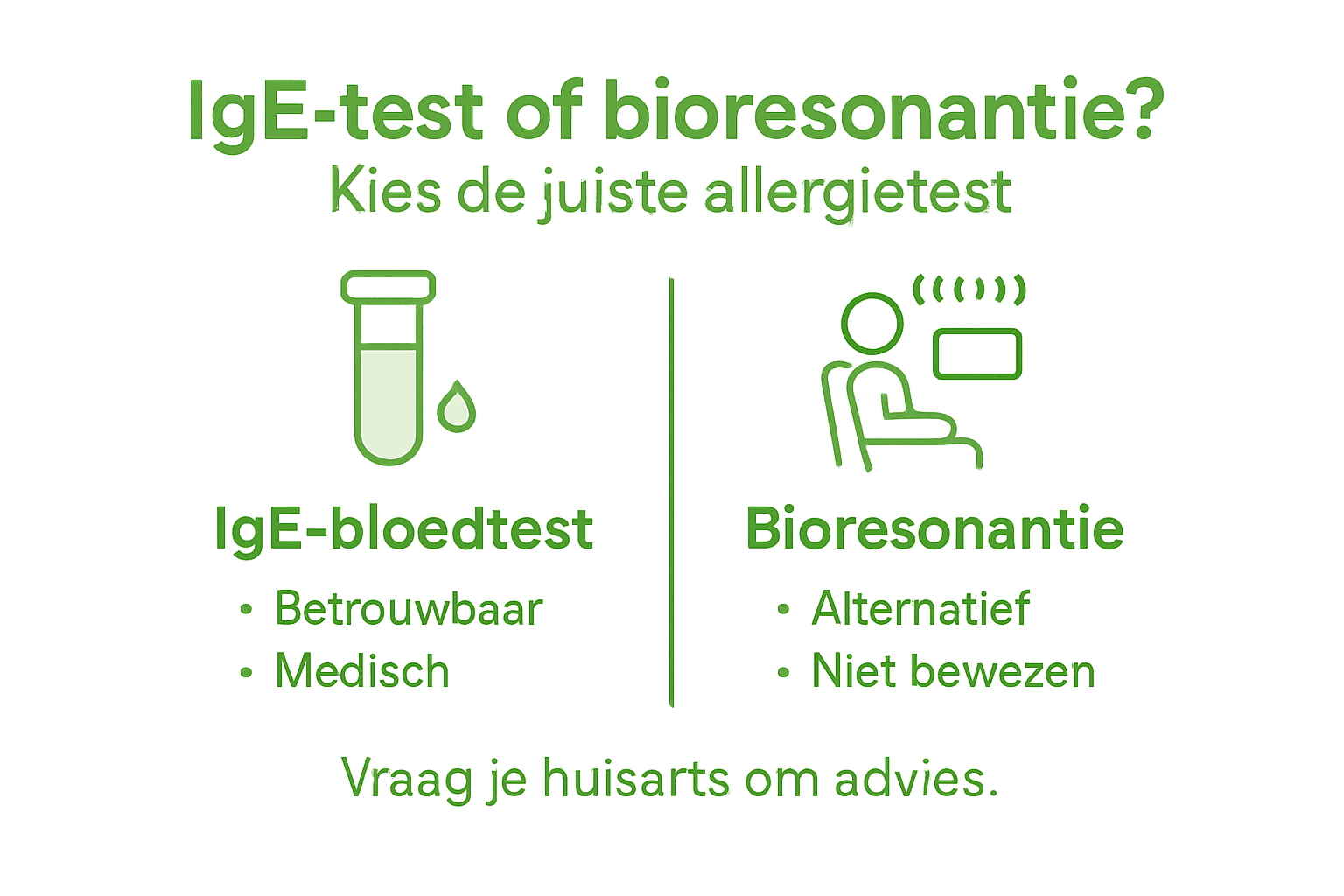Infographic: Vergelijking tussen IgE-test en bioresonantie in één oogopslag