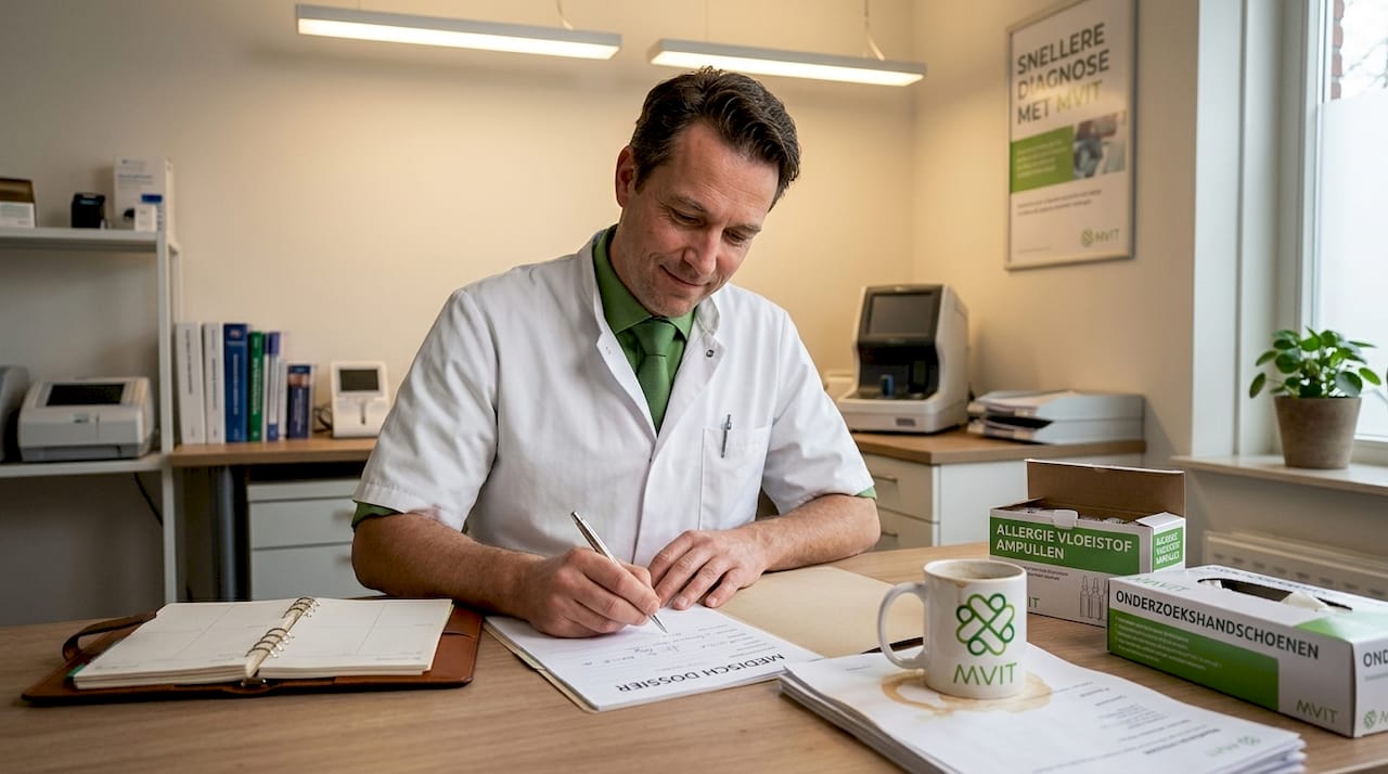 De arts legt de gegevens vast in het dossier bij het starten van immunotherapie.