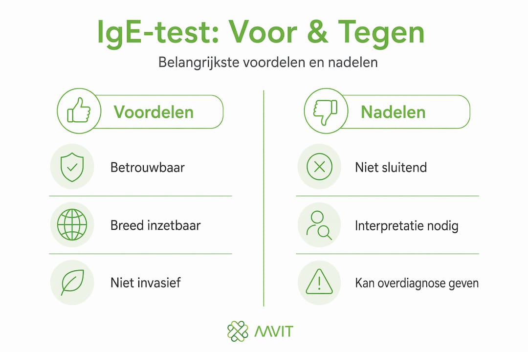 Infographic: de plus- en minpunten van de IgE-test op een rij