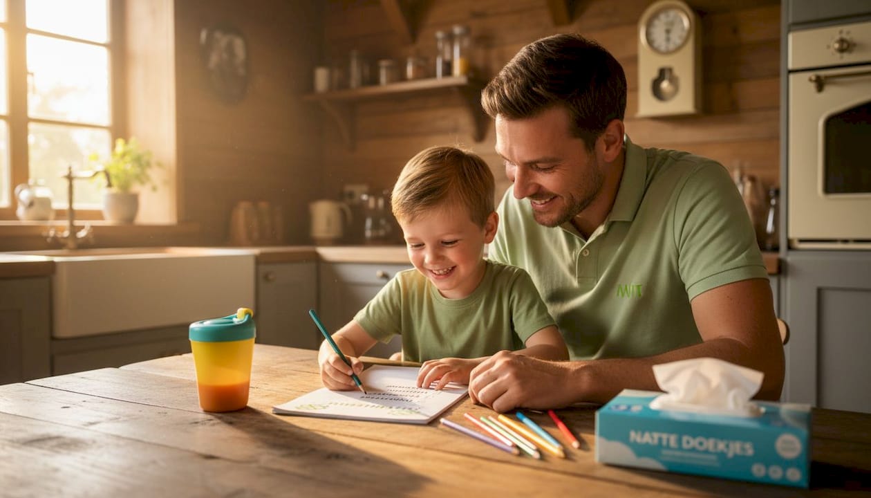 Vader bereidt samen met zijn zoon de allergietest voor