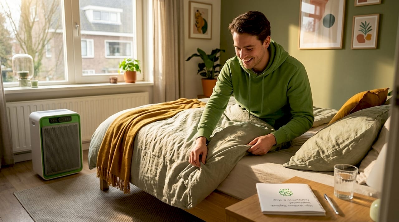 Man past zijn slaapkamergewoontes aan voor een allergievriendelijke omgeving