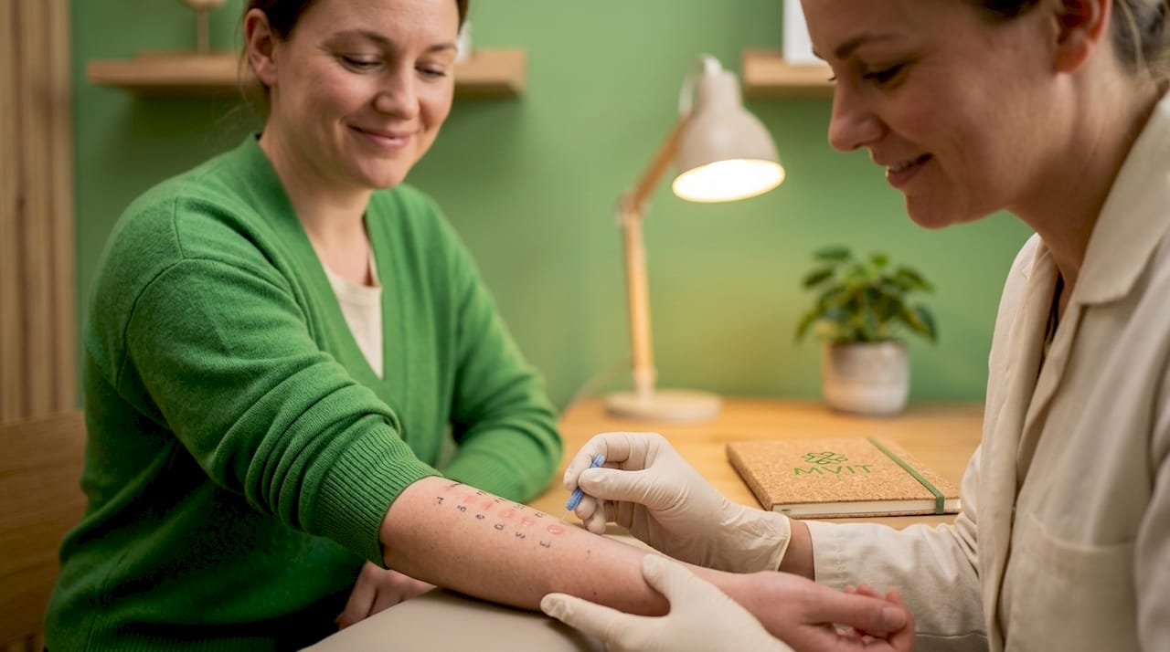 Detailopname van een huidtest met weinig allergenen