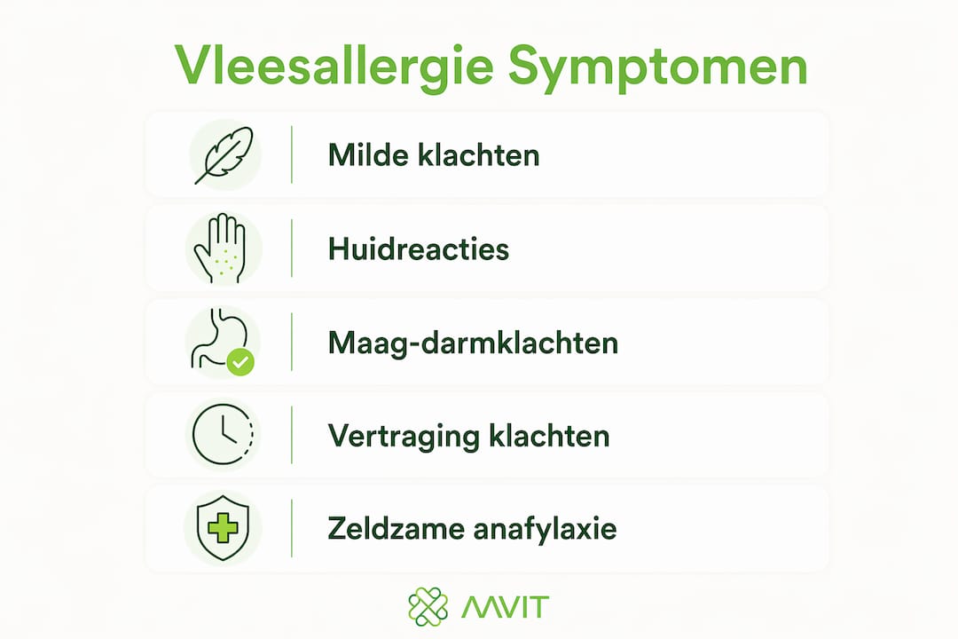 Informatieve infographic met de belangrijkste symptomen van een vleesallergie