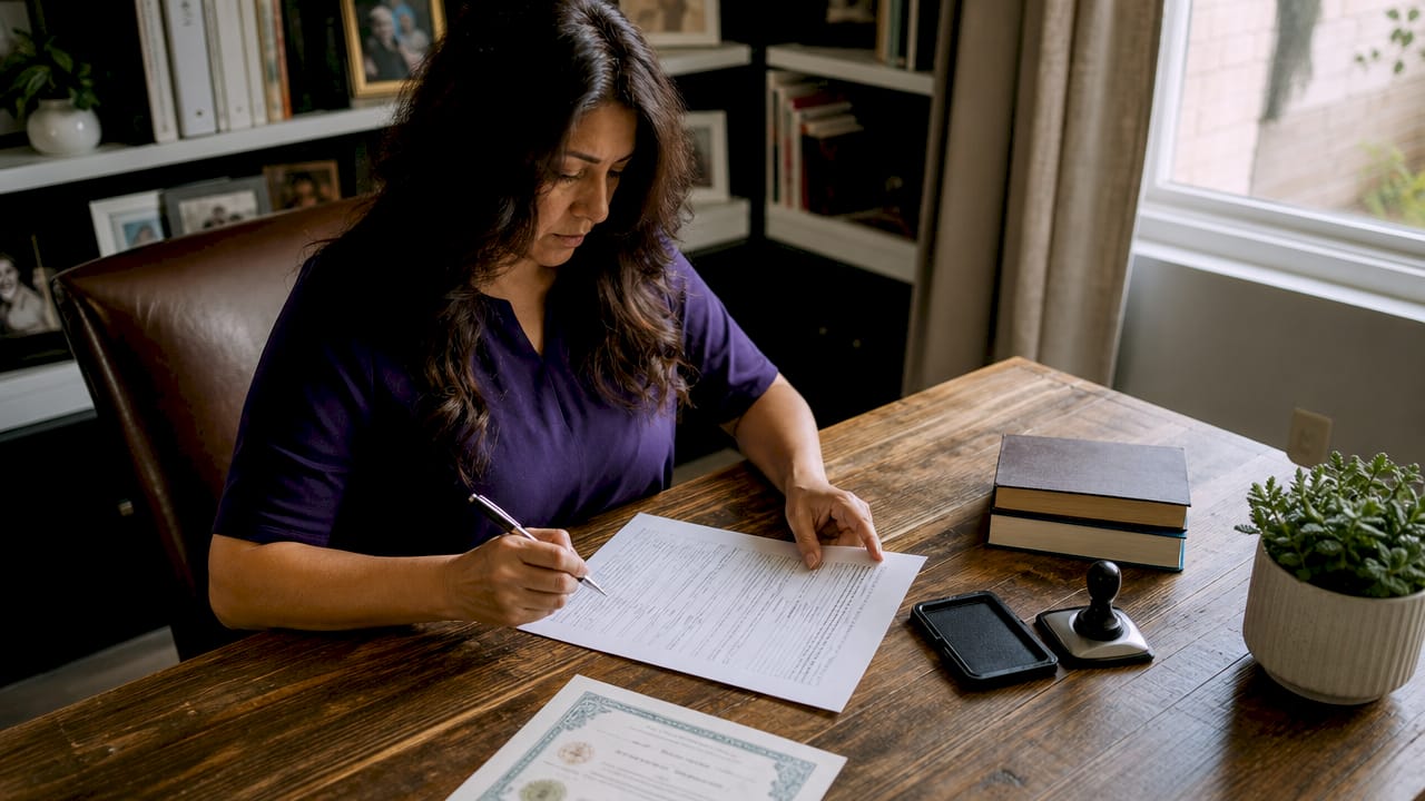 Woman reviewing Arizona homeschool affidavit paperwork