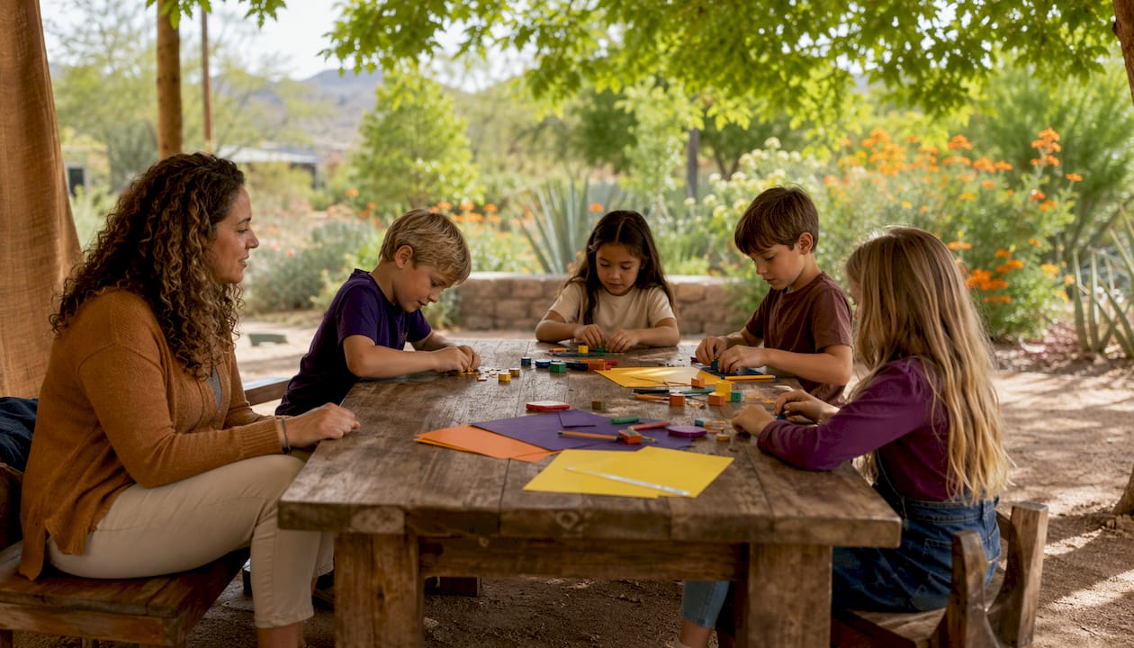 Classroom scene at Arcadia Christian Academy homeschool co-op