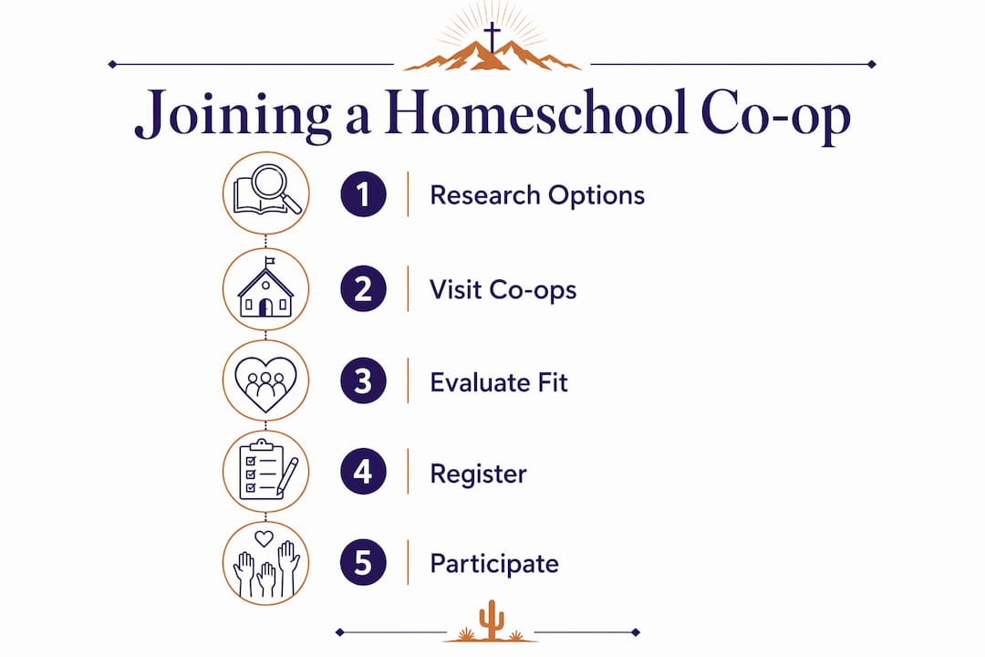Infographic showing steps to join homeschool co-op
