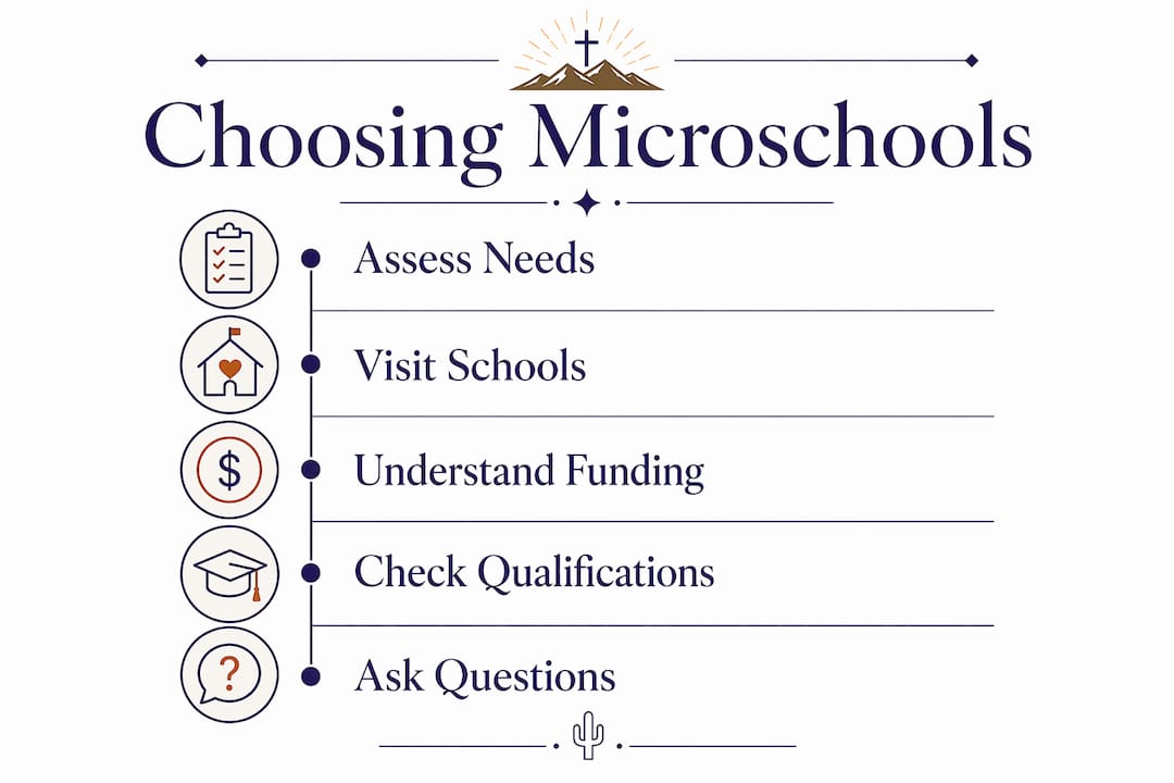 Infographic showing five key steps to choose Mesa microschool