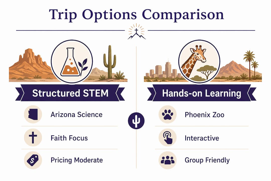 Infographic comparing homeschool trip options in Phoenix