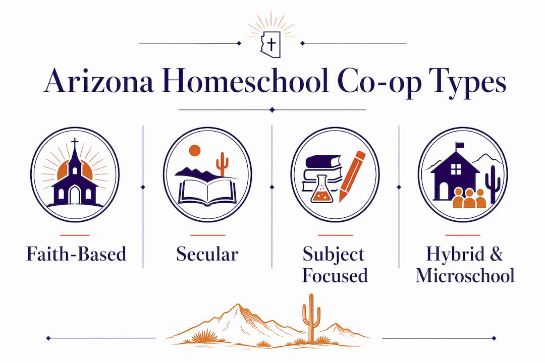 Infographic displaying types of homeschool co-ops in Arizona