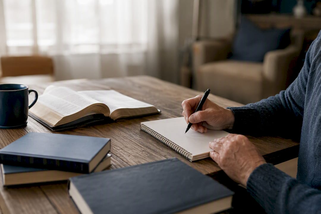 Student writing notes in study nook