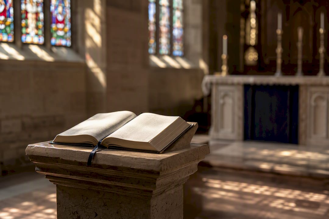 Open prayer book on seminary chapel lectern
