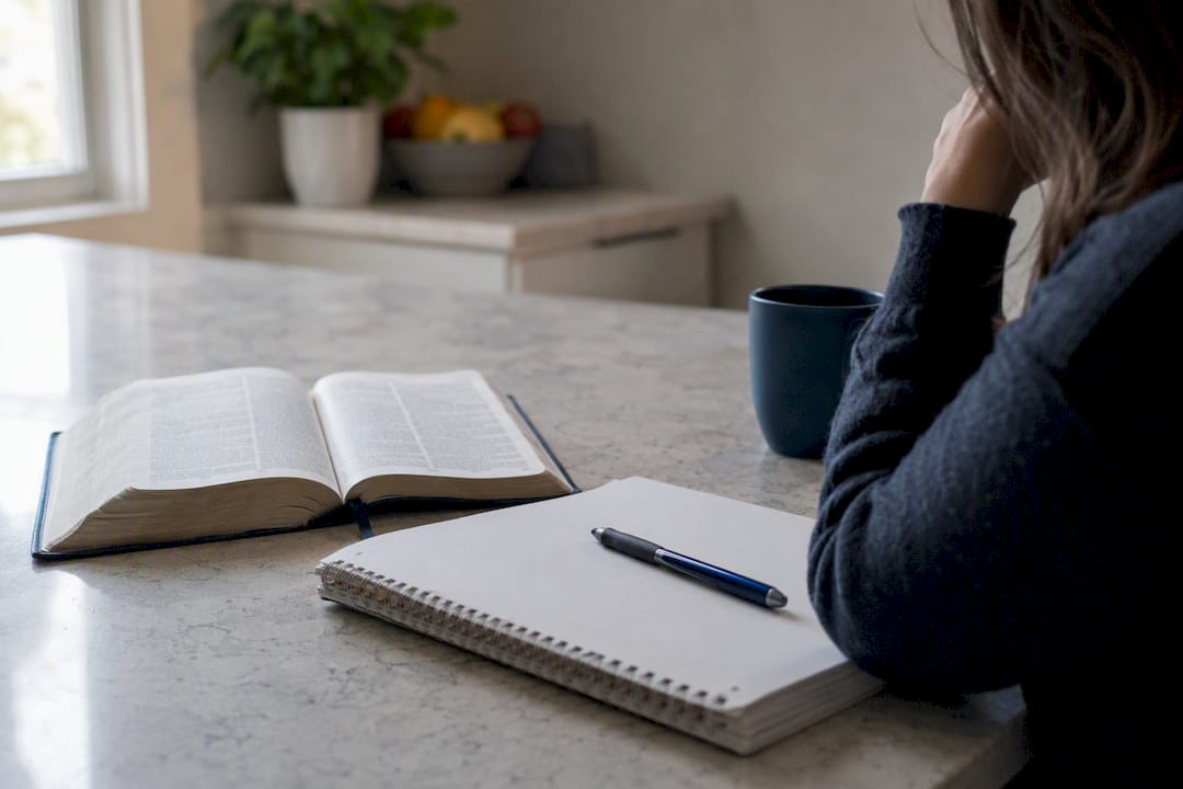 Workspace with Bible and laptop for missions training