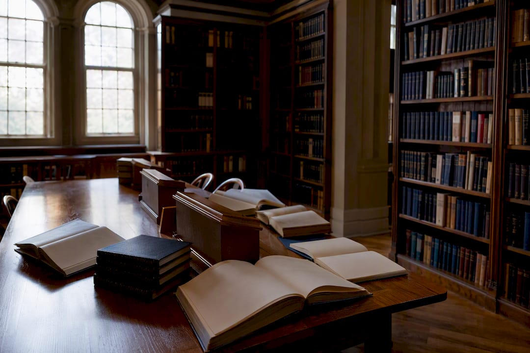 Interior of seminary library with book shelves