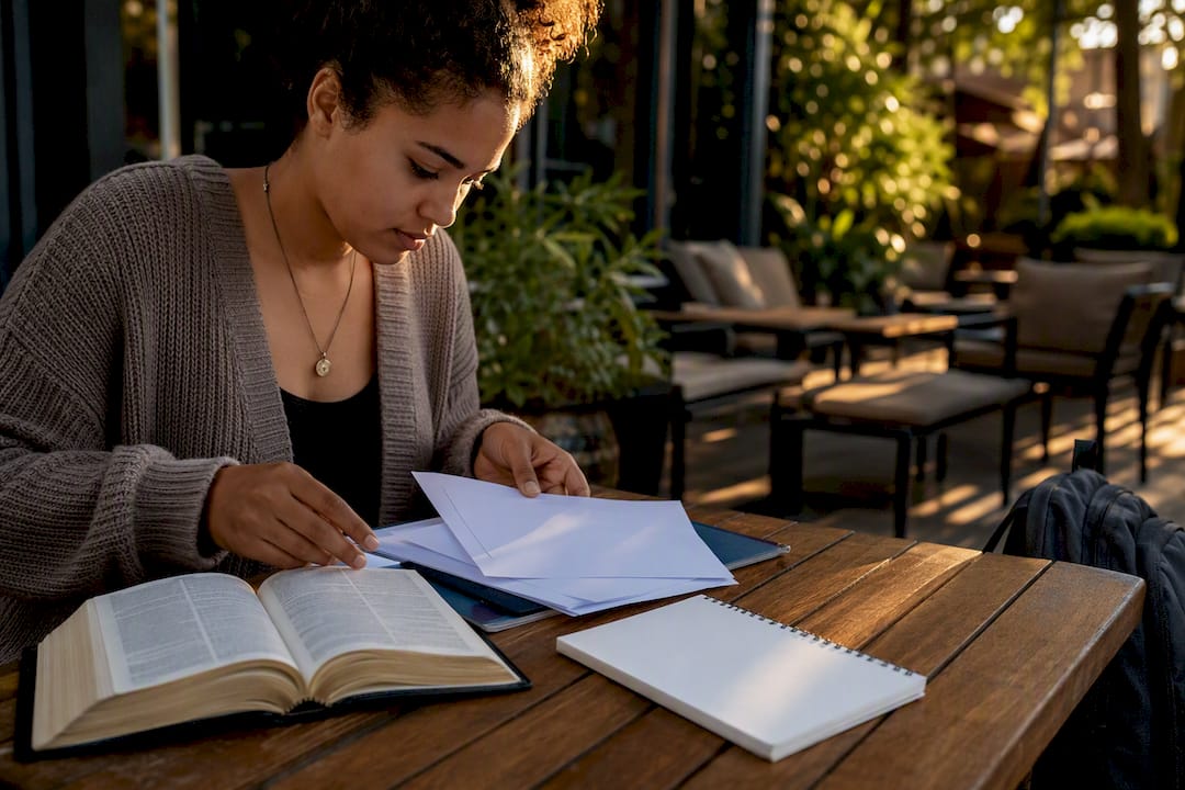 Student preparing youth ministry internship materials