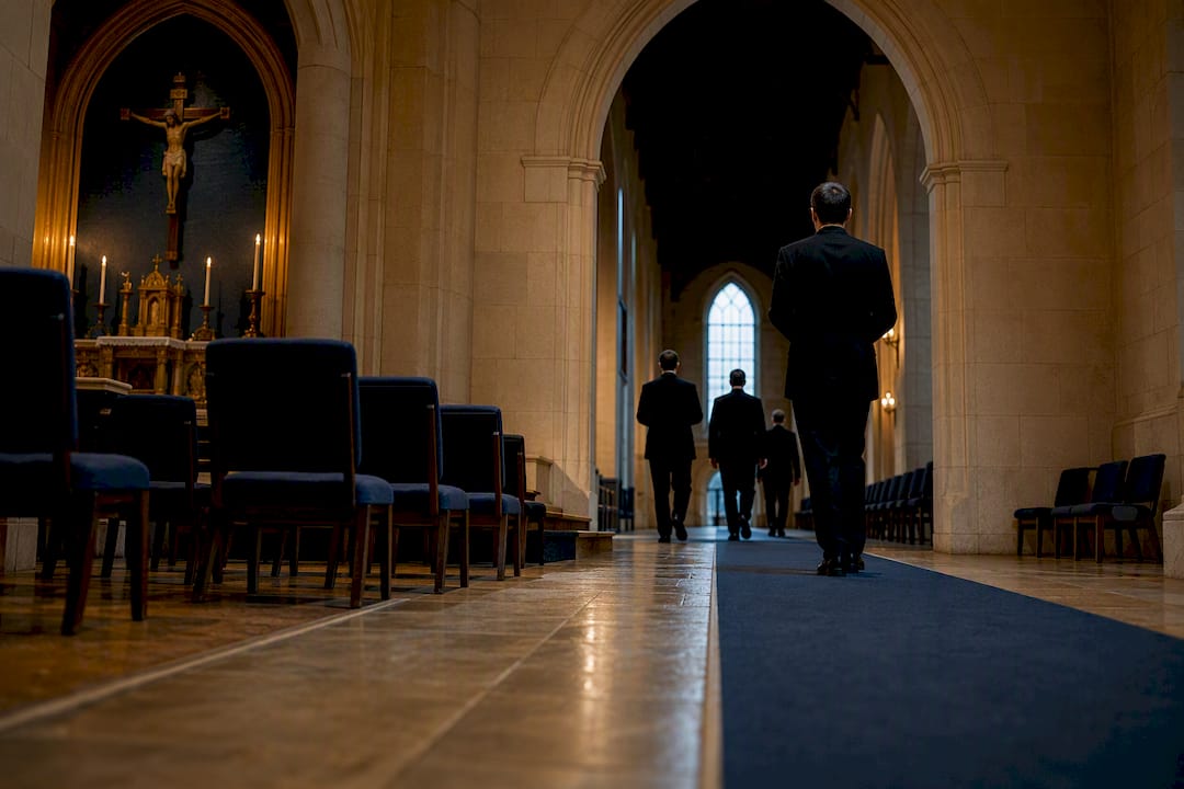 Seminarians walking toward chapel prayer