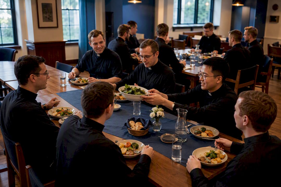 Seminarians sharing a communal dinner
