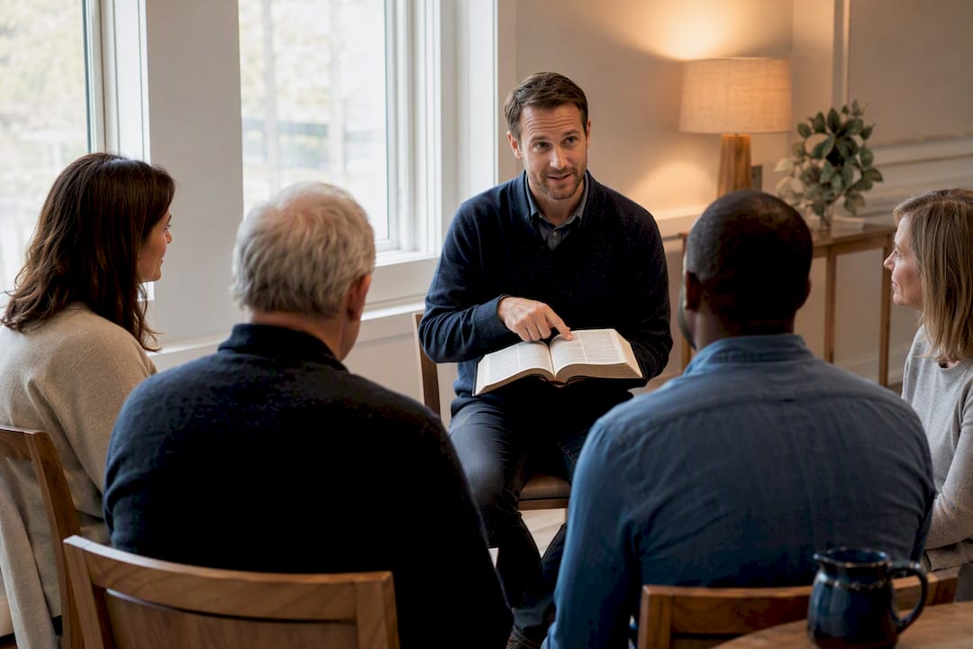 Volunteer teaching a church Bible study
