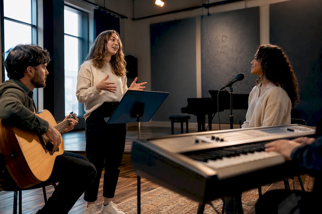 Worship ministry students rehearsing together