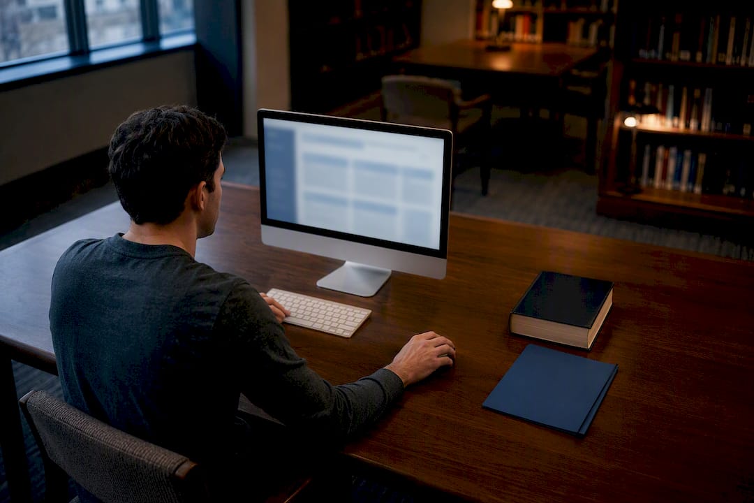 Student verifying college accreditation records
