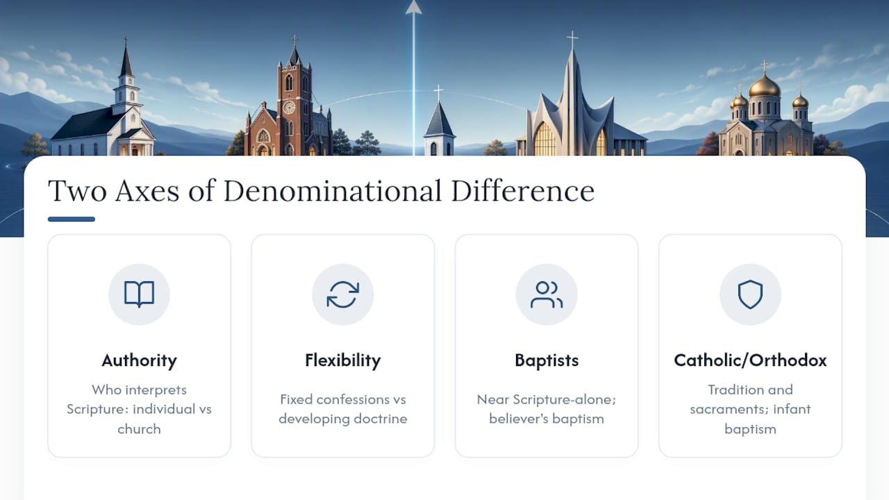 The Two Axes That Explain Most Doctrinal Differences — overview diagram