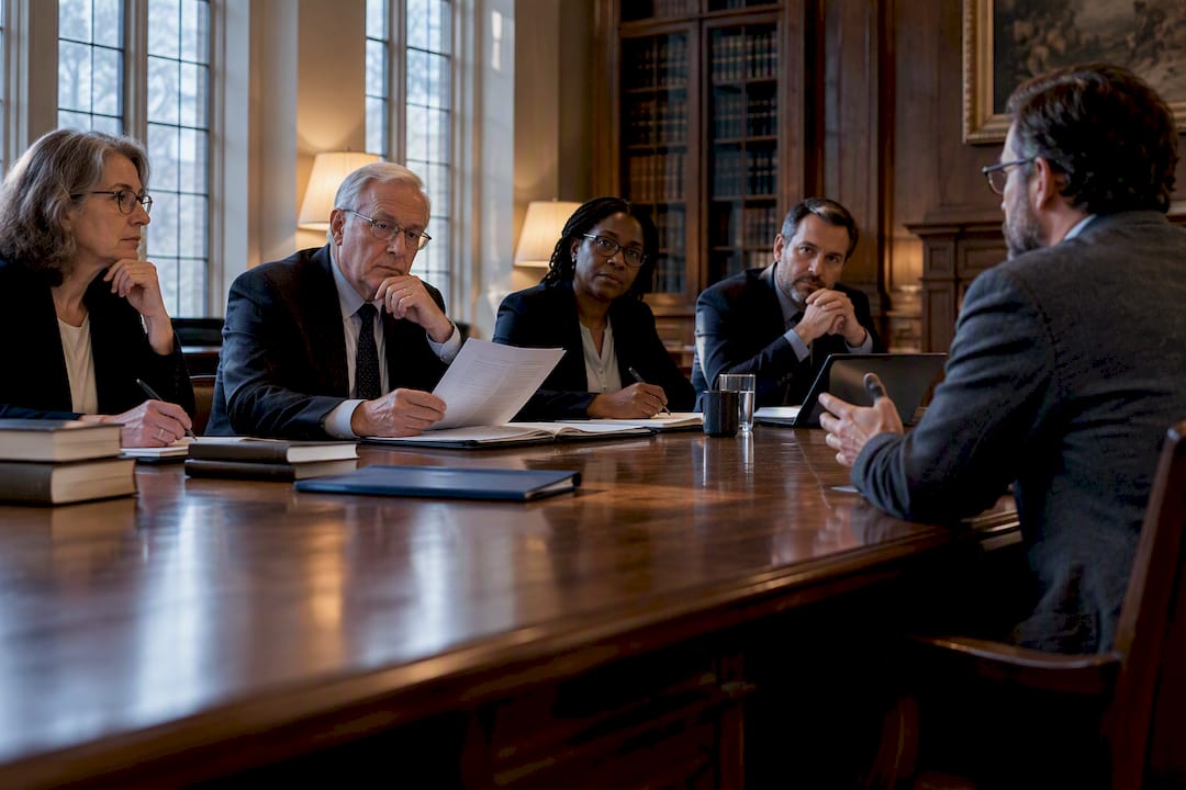 Peer reviewers conducting seminary accreditation evaluation
