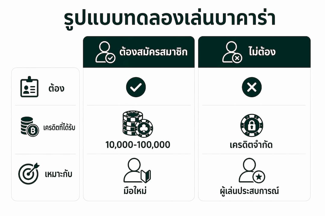 อินโฟกราฟิกเปรียบเทียบรูปแบบการฝึกเล่นบาคาร่า 2 แบบ